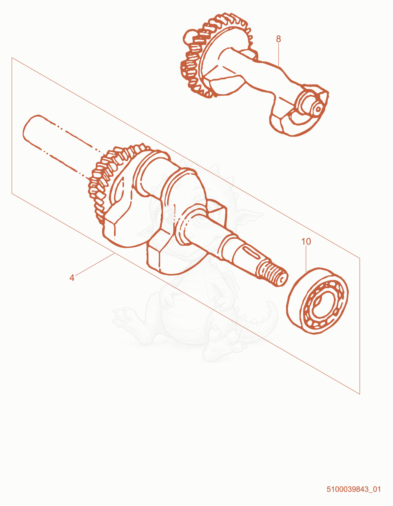 Exploded parts diagram of the Crankshaft of a Wacker Neuson PT4A(I), with numbered balloons