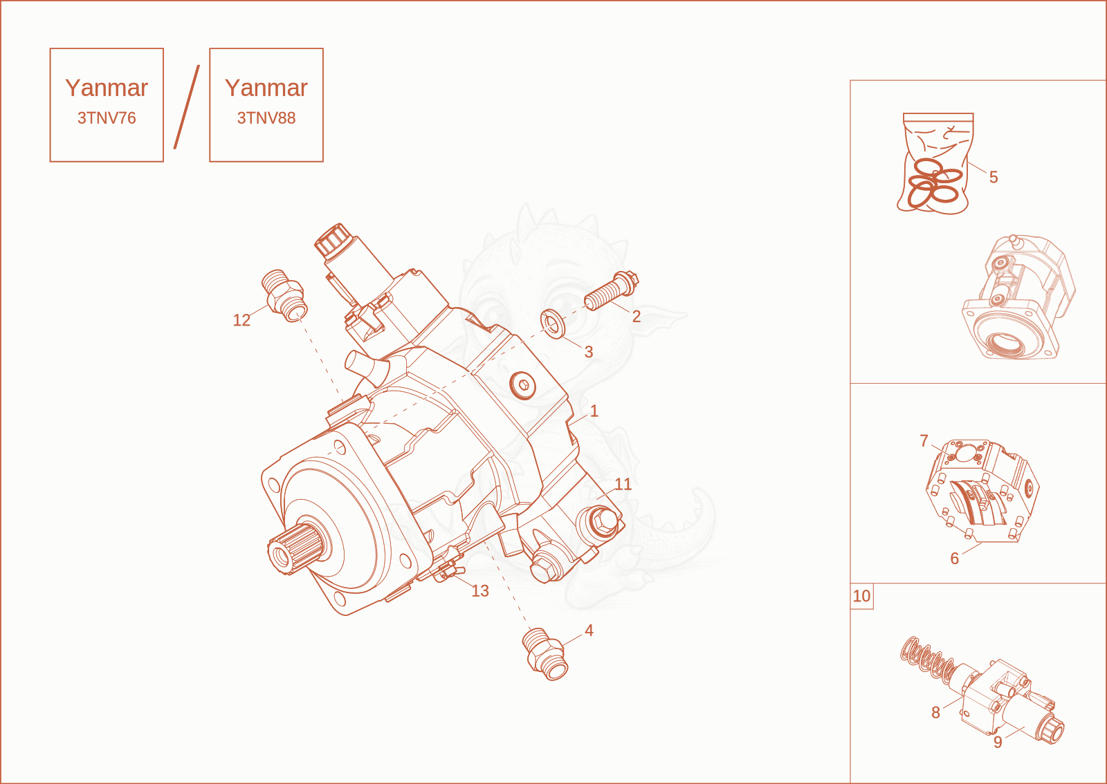 Despiece del TRAVEL MOTOR de una máquina Wacker Neuson DW30, con globos numerados