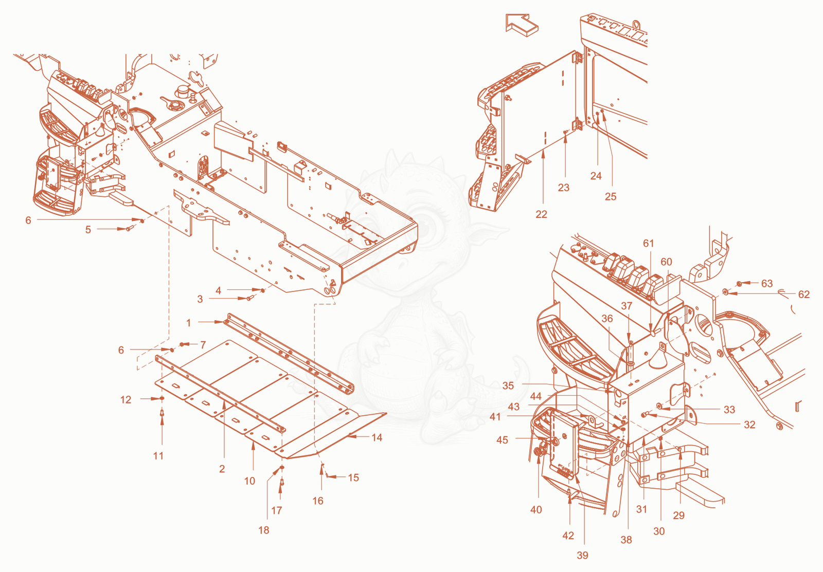 Exploded parts diagram of the canopies and covers of a Wacker Neuson RC110PUSROPS, with numbered balloons