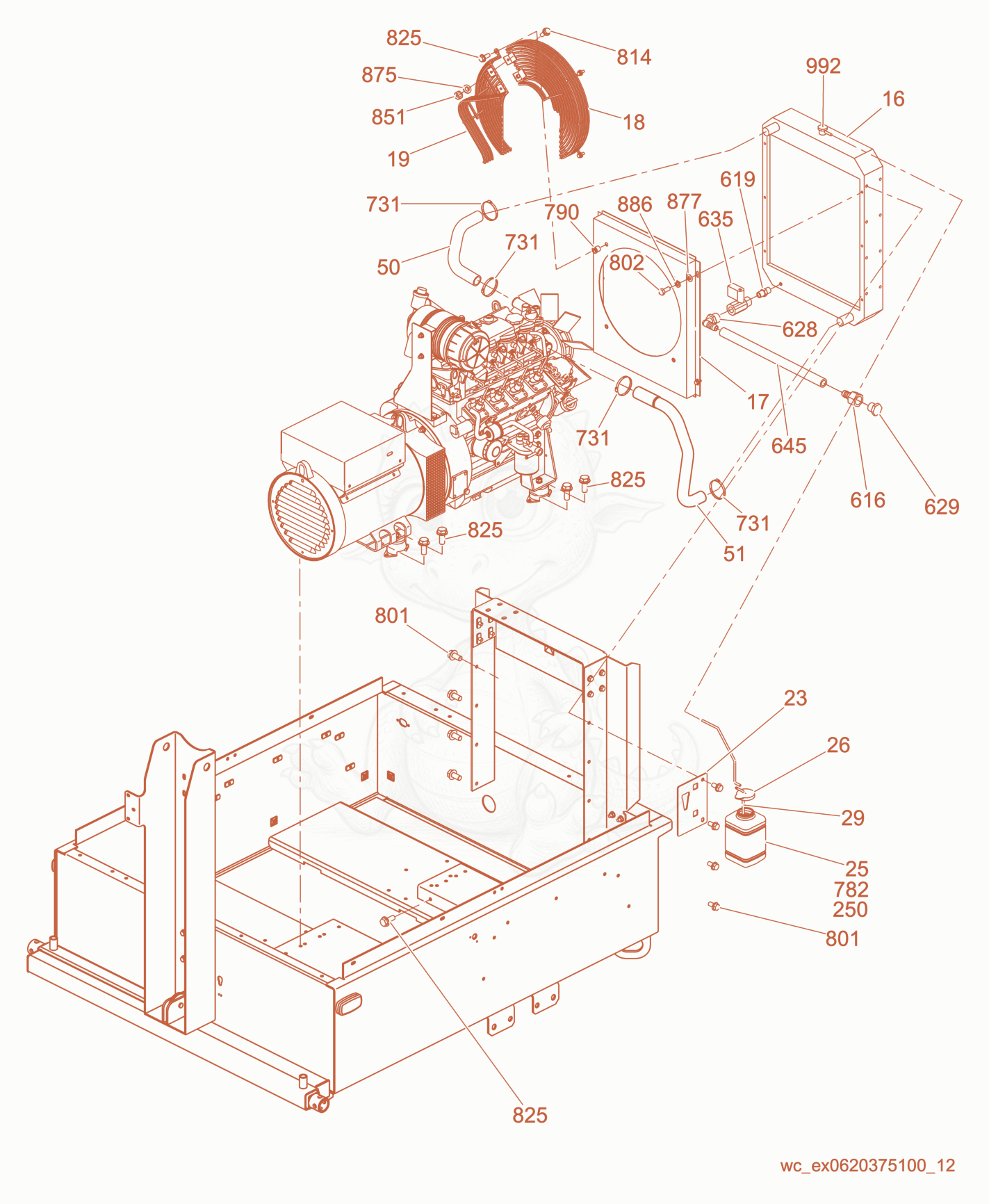 Exploded parts diagram of the Radiator cpl. of a Wacker Neuson LTW20Z1, with numbered balloons