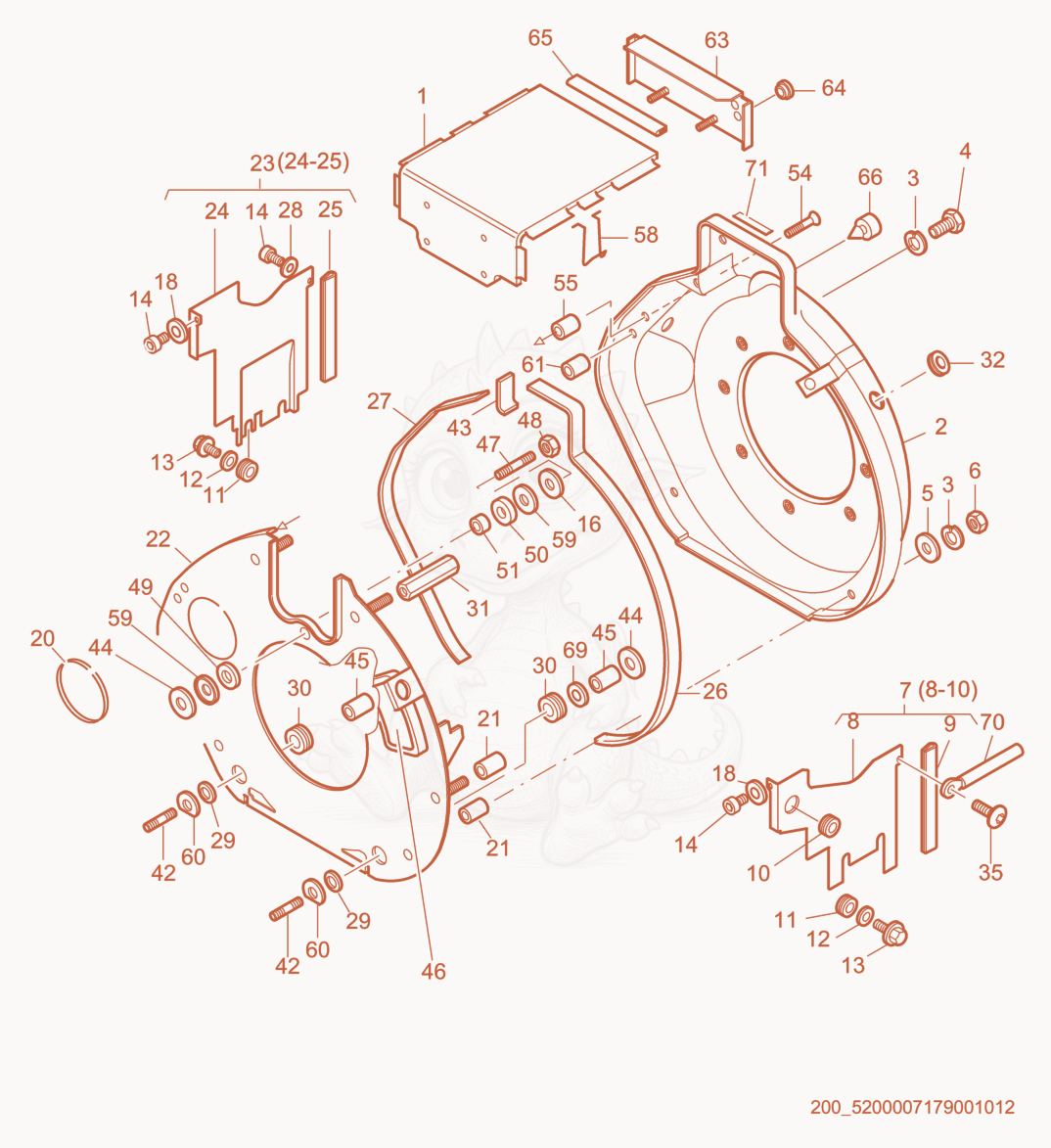 Exploded parts diagram of the Air Ducting of a Wacker Neuson E1100, with numbered balloons