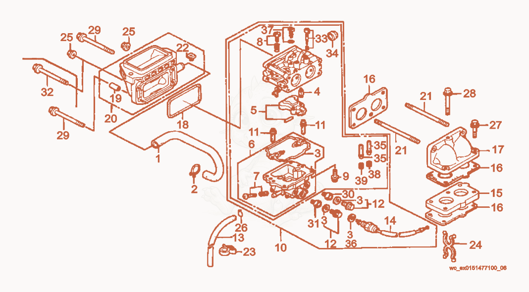 Exploded parts diagram of the Carburetor cpl. of a Wacker Neuson CRT36-24A, with numbered balloons