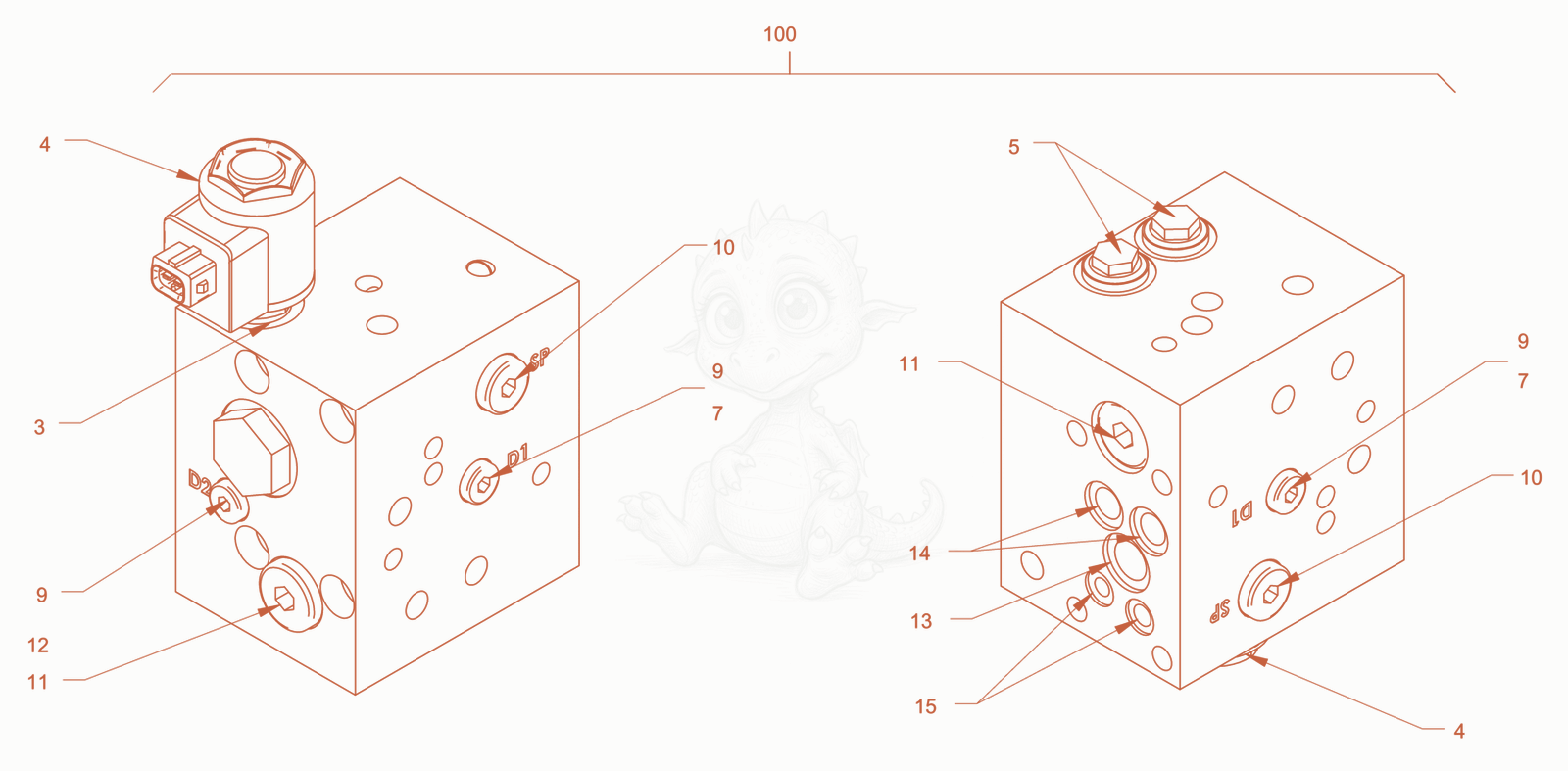 Exploded parts diagram of the valve block of a Wacker Neuson RD28-120DPF, with numbered balloons