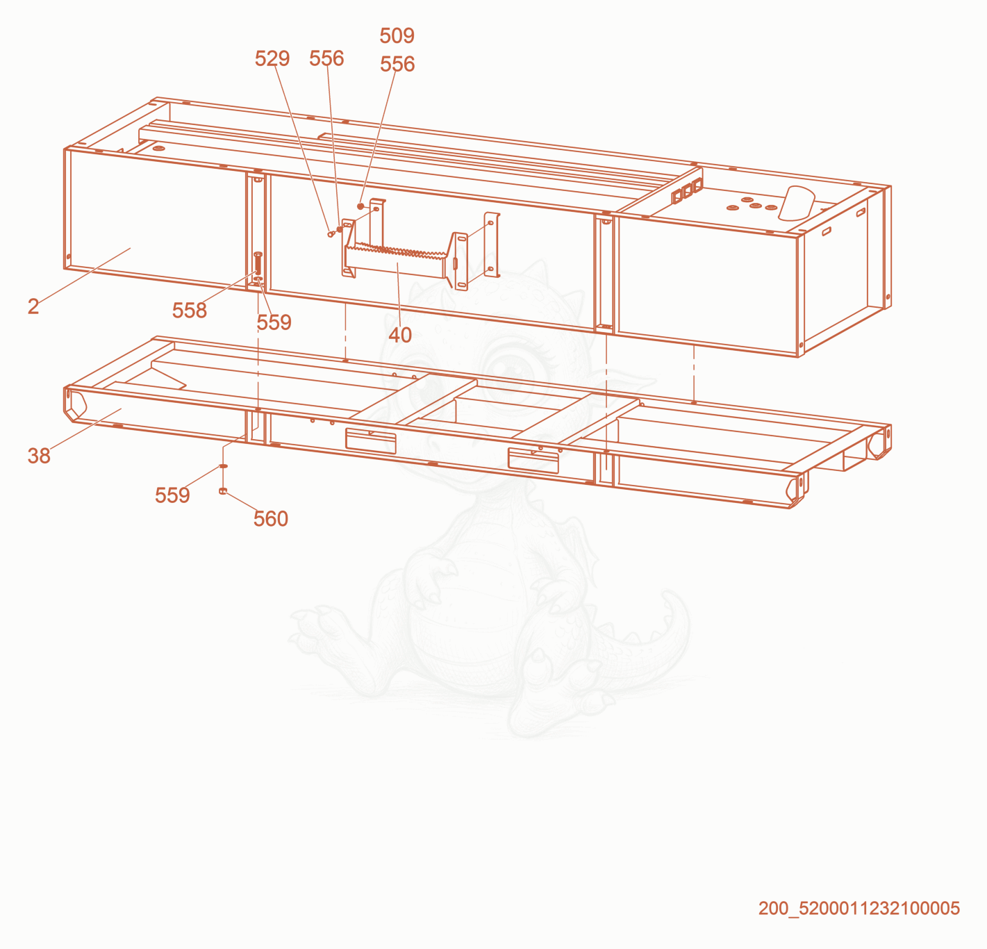Exploded parts diagram of the Skid/Fuel Tank cpl. of a Wacker Neuson HI260, with numbered balloons