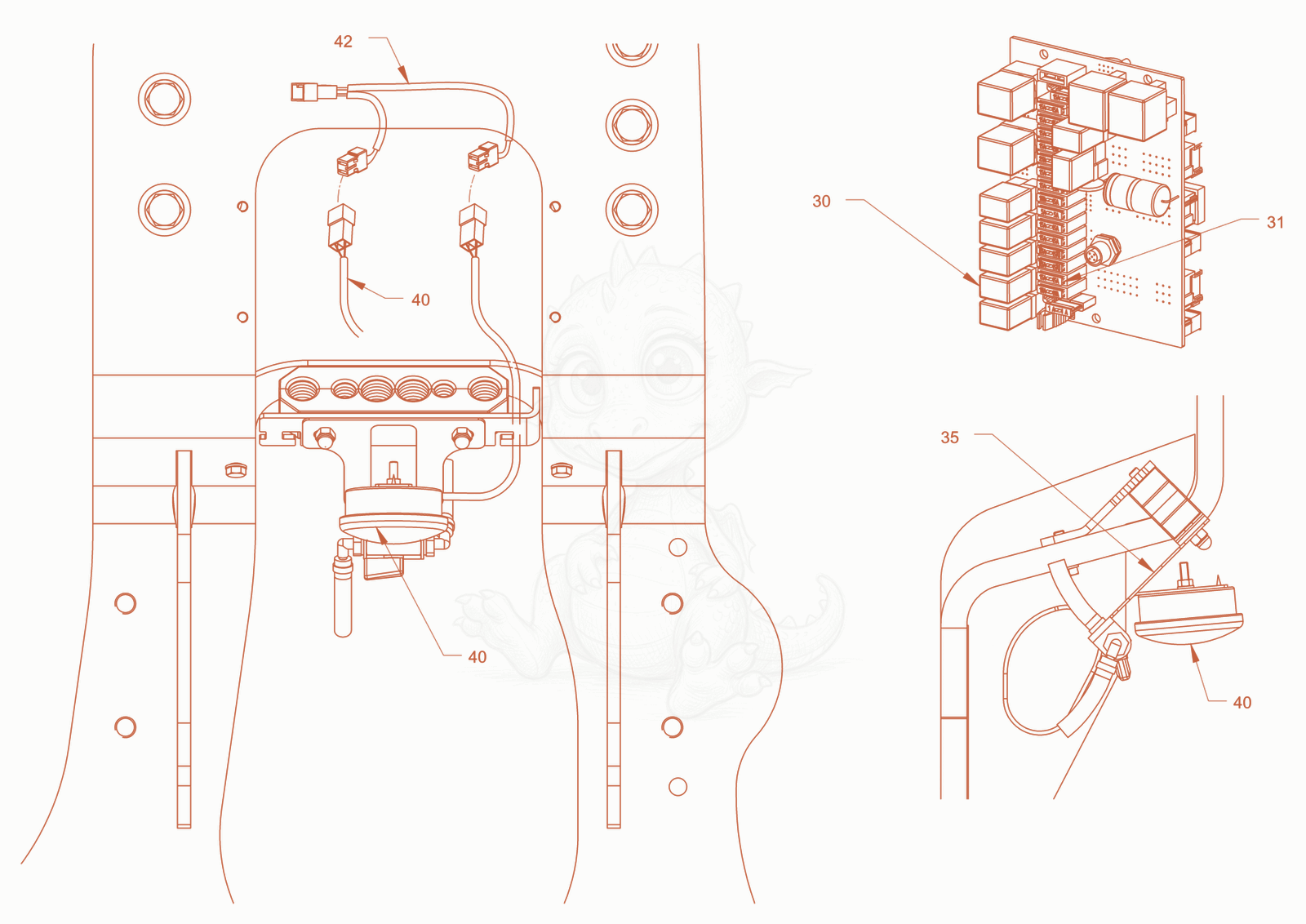 Exploded parts diagram of the roller drum lighting of a Wacker Neuson RD45-140O, with numbered balloons