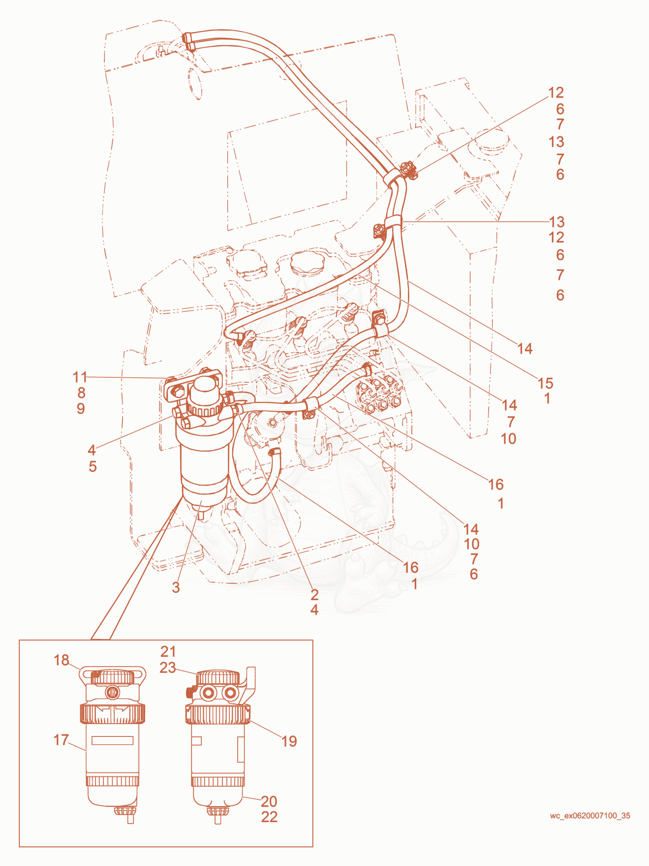 Exploded parts diagram of the Fuel System of a Wacker Neuson RD27-120, with numbered balloons