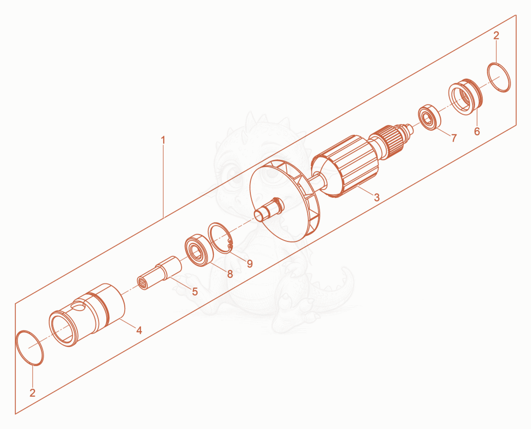 Despiece del Motor Armature Set cpl. de una máquina Wacker Neuson M1000/120/GFCI, con globos numerados