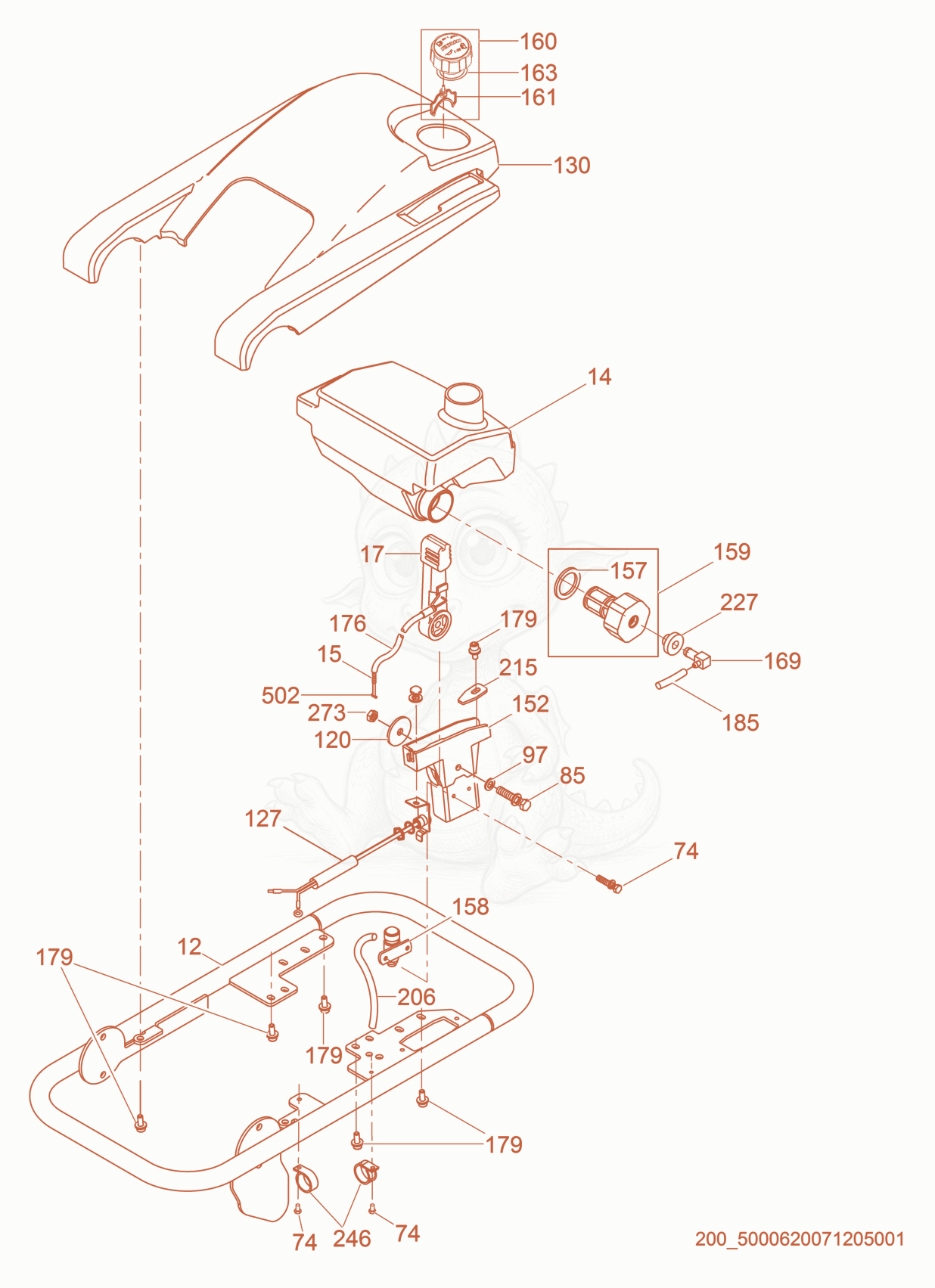 Despiece del Guide Handle cpl. de una máquina Wacker Neuson BS60-4SEU, con globos numerados