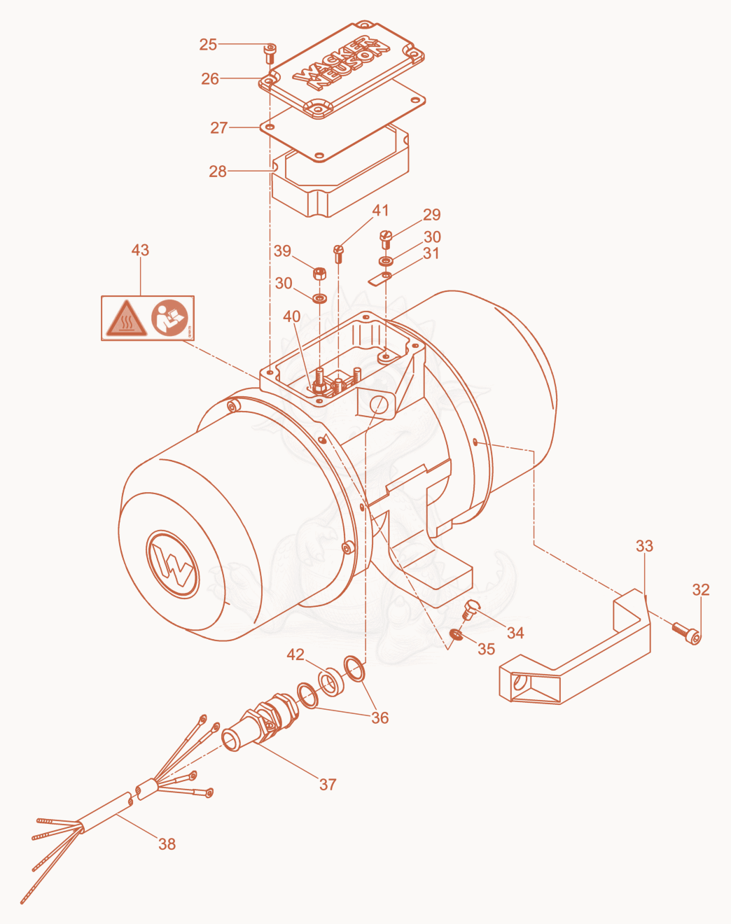 Exploded parts diagram of the External Vibrator cpl. of a Wacker Neuson AR52/3/400, with numbered balloons