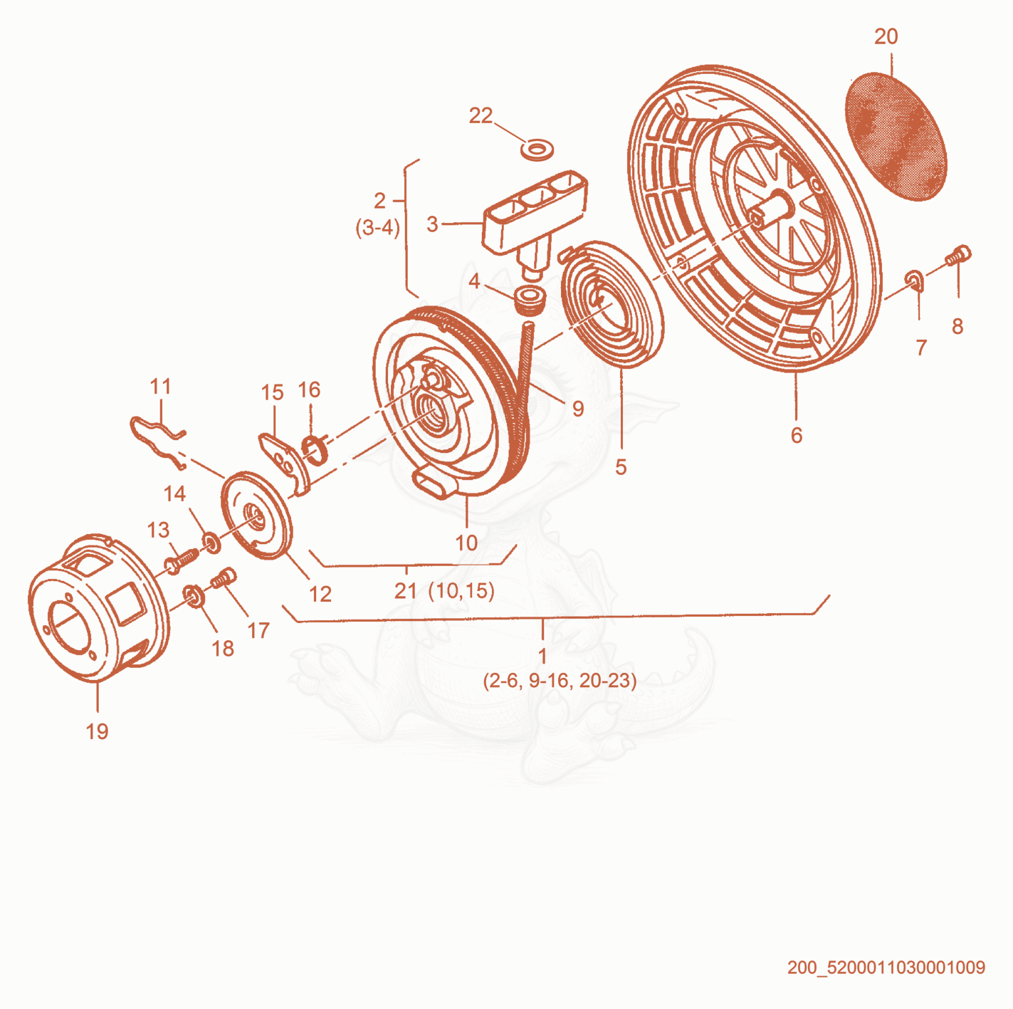 Exploded parts diagram of the Starter cpl. of a Wacker Neuson DS70, with numbered balloons