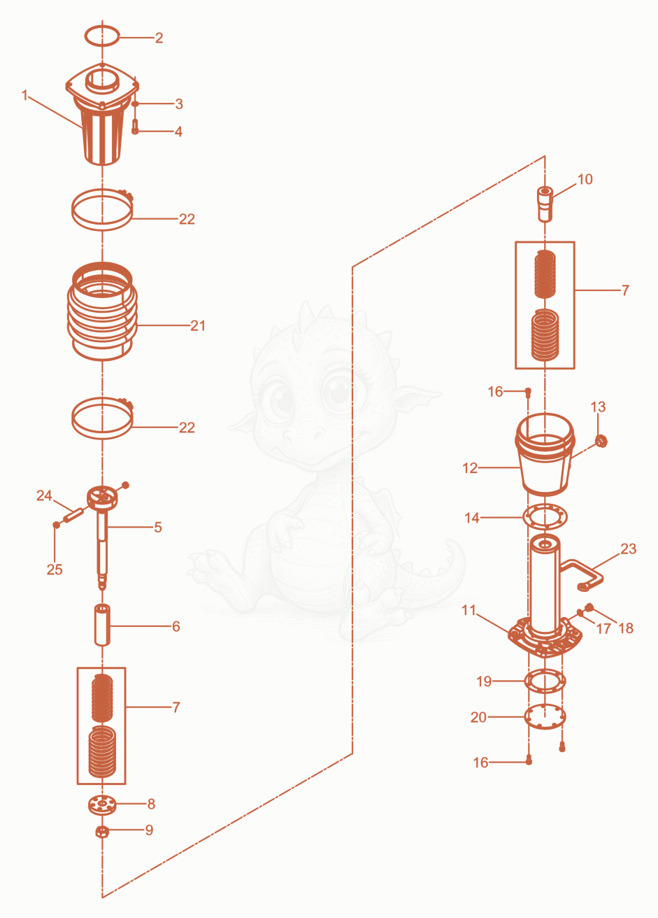 Despiece del Guiding Cylinder cpl. de una máquina Wacker Neuson BS70-2PLUS11IN, con globos numerados