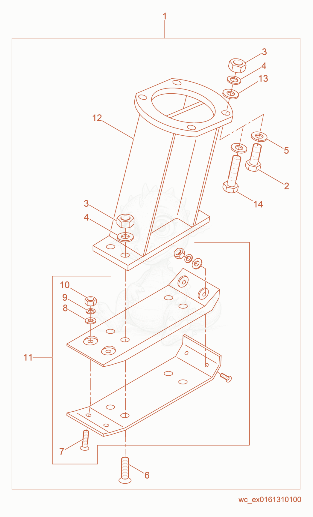 Exploded parts diagram of the Ramming Shoe Extension Kit of a Wacker Neuson BS50-2, with numbered balloons