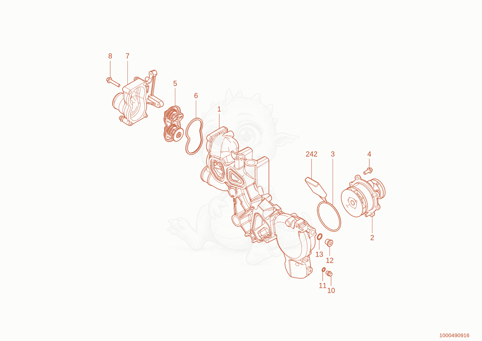 Exploded parts diagram of the ventilator housing of a Wacker Neuson TH755(416-24), with numbered balloons