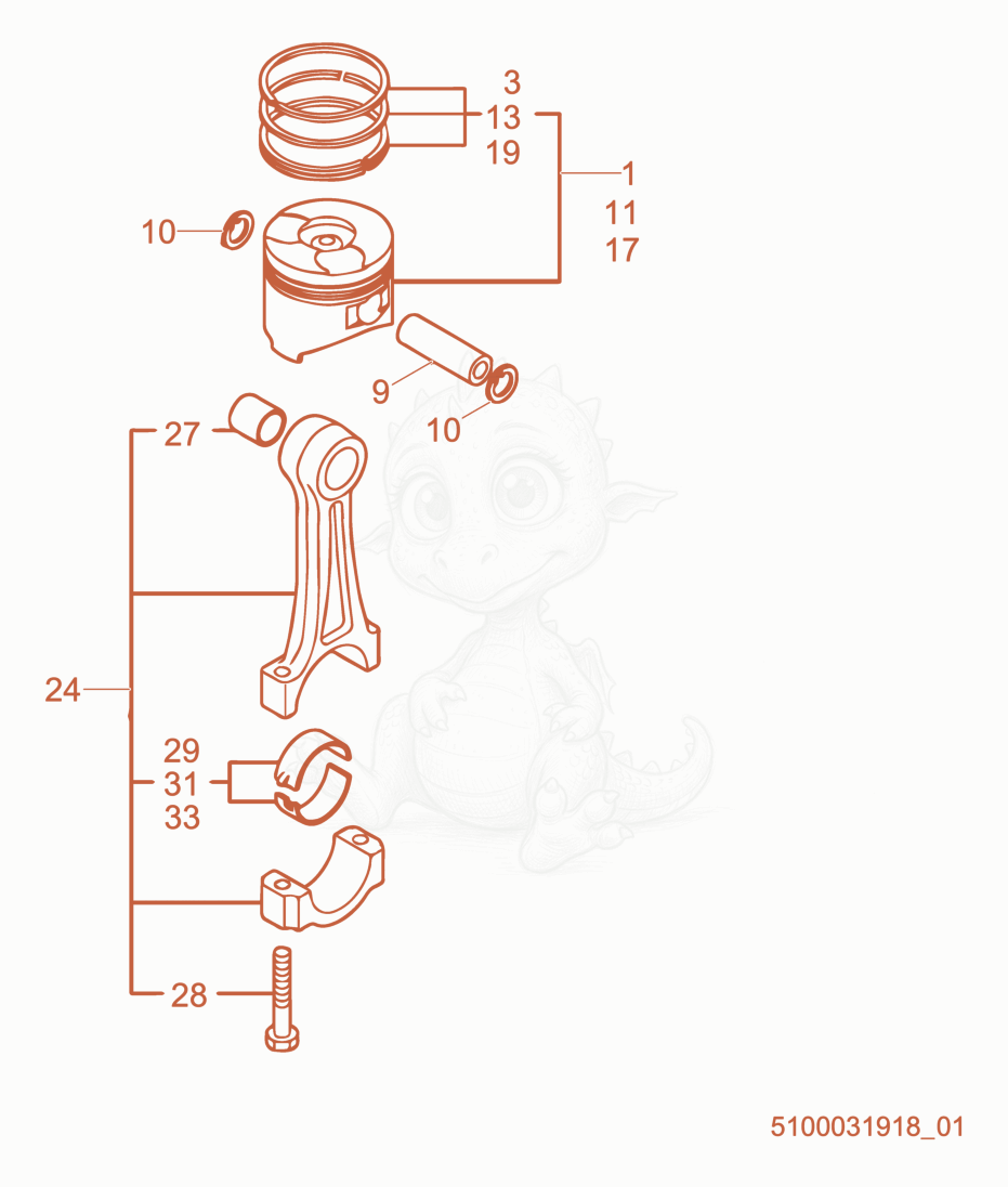 Exploded parts diagram of the Piston of a Wacker Neuson RD7YE, with numbered balloons