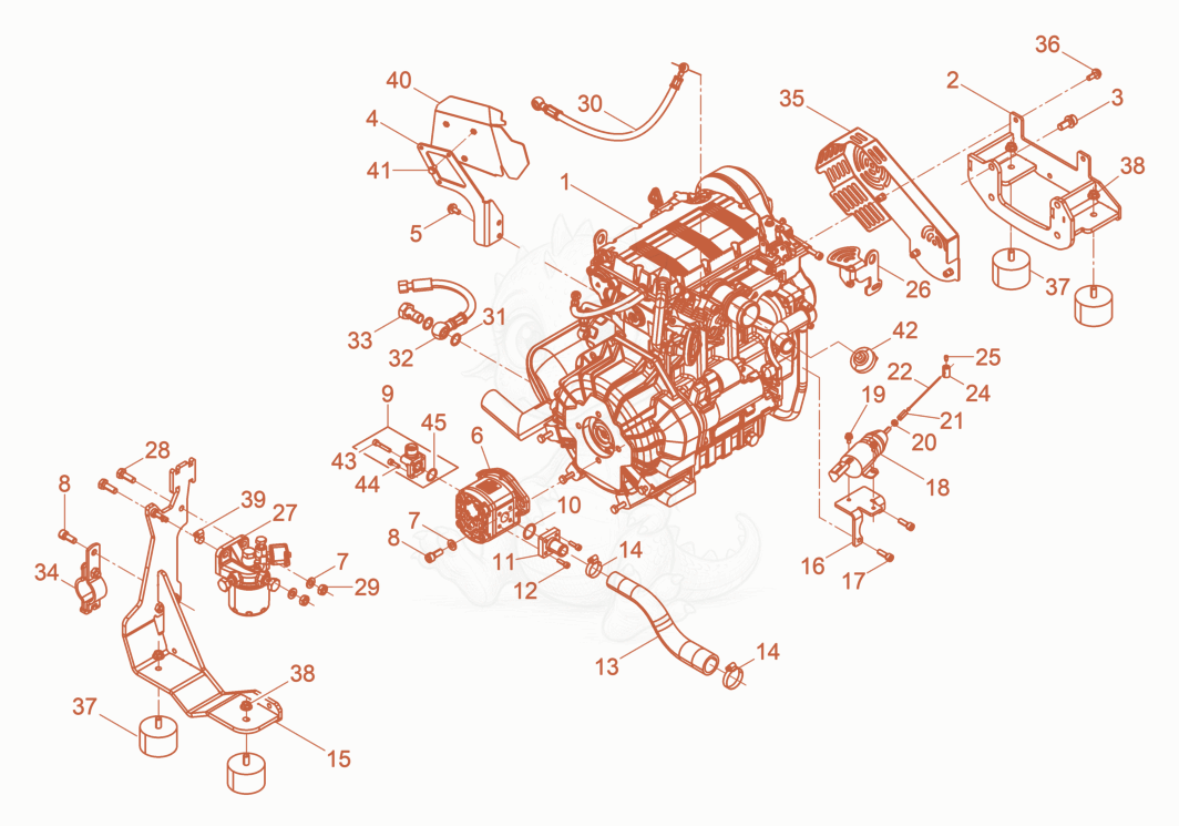 Despiece del Diesel engine cpl. de una máquina Wacker Neuson DPU110LEKC970, con globos numerados