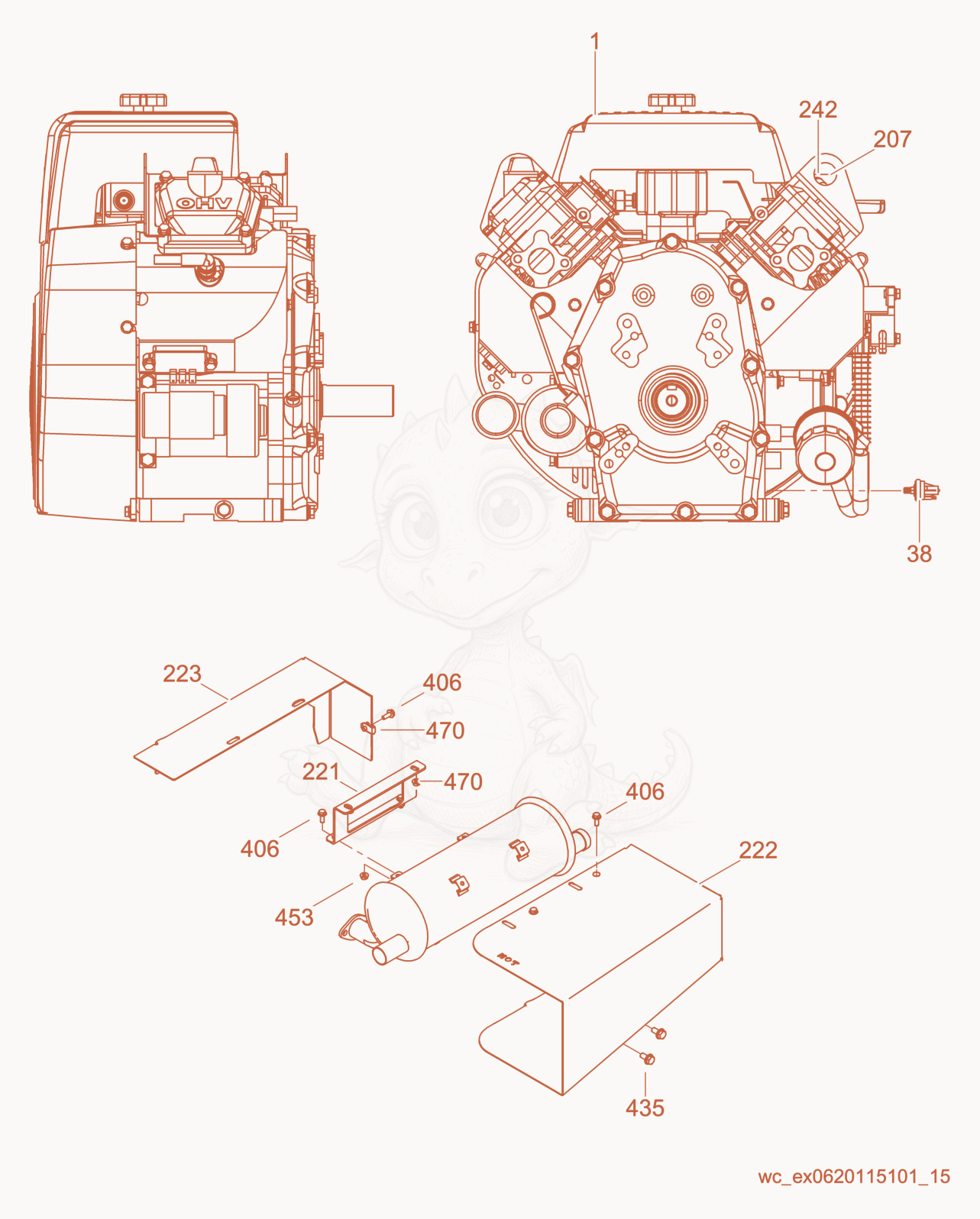 Exploded parts diagram of the Engine Compartment of a Wacker Neuson CRT36-25, with numbered balloons