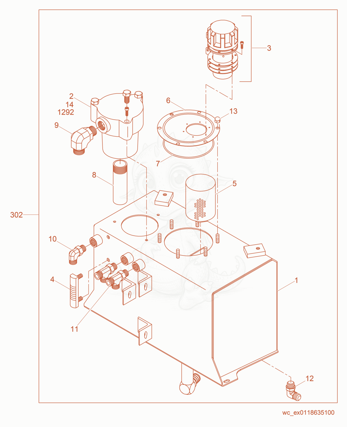 Exploded parts diagram of the Hydraulic Tank of a Wacker Neuson RT56-SC, with numbered balloons