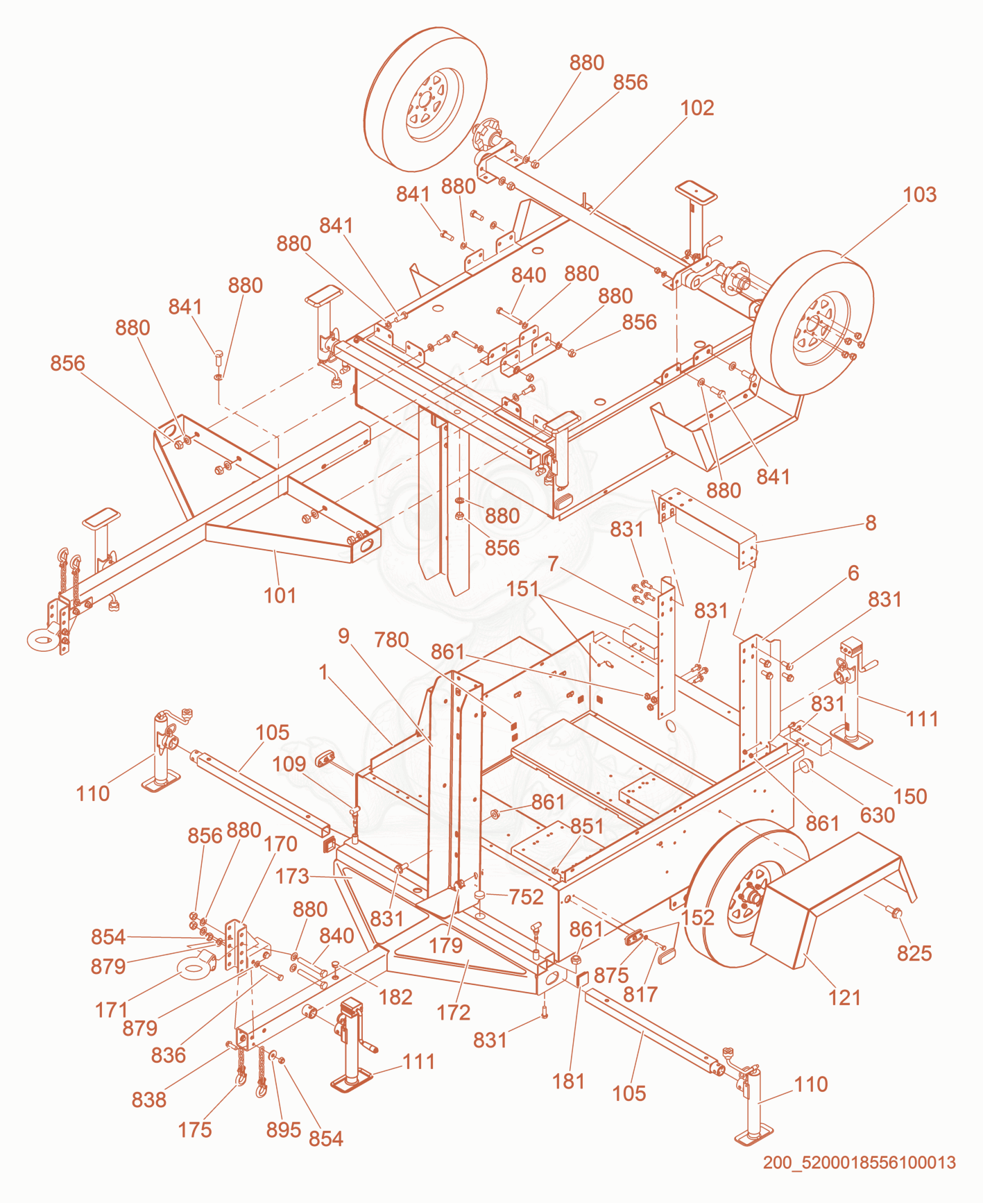 Exploded parts diagram of the Trailer cpl. of a Wacker Neuson LTW20Z1-VS, with numbered balloons