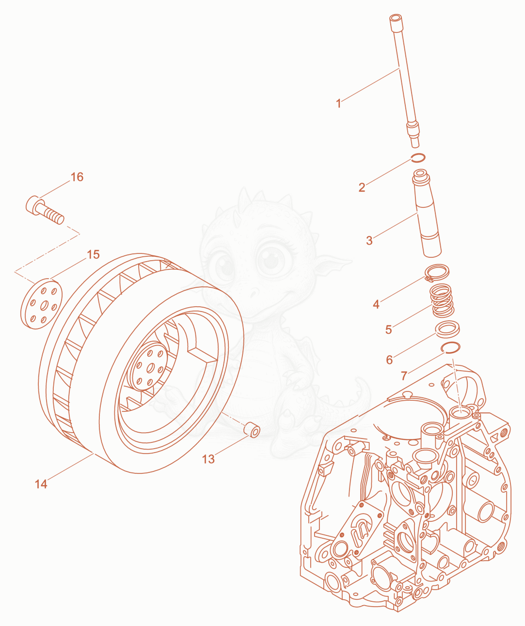 Despiece del Push rod, Fly wheel de una máquina Wacker Neuson DPU6555HS, con globos numerados