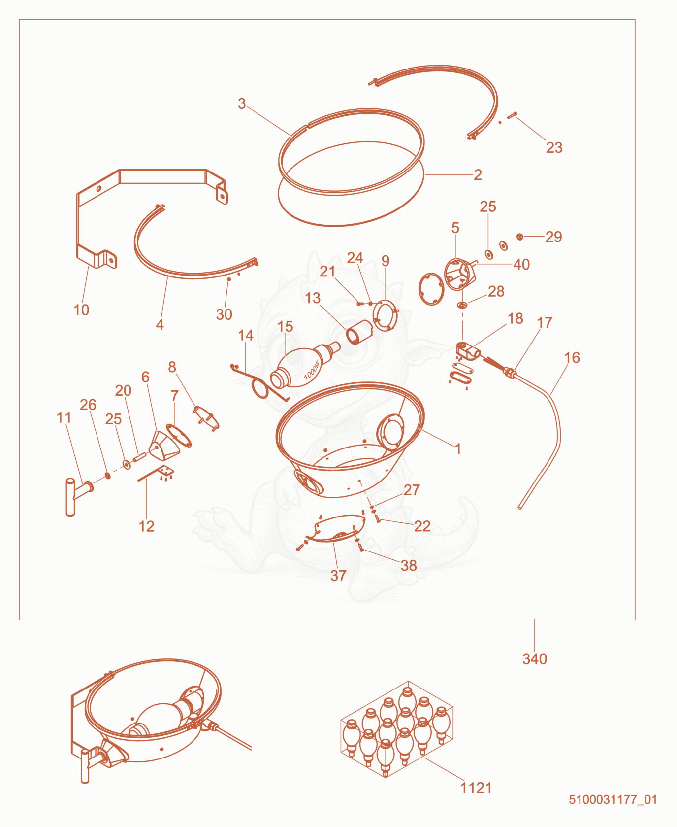 Exploded parts diagram of the Light cpl., 1000W of a Wacker Neuson LTV6K, with numbered balloons