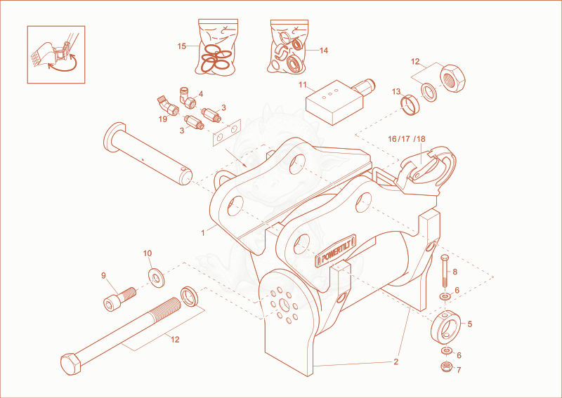 Exploded parts diagram of the Powertlit load hook (Option) of a Wacker Neuson EZ17, with numbered balloons