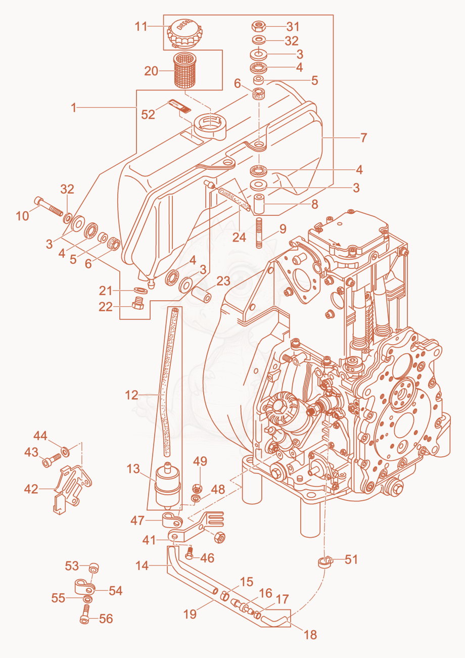Despiece del Fuel Tank de una máquina Wacker Neuson DPU5545HE, con globos numerados