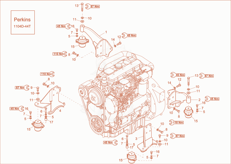 Despiece del Engine bedding de una máquina Wacker Neuson DW60, con globos numerados