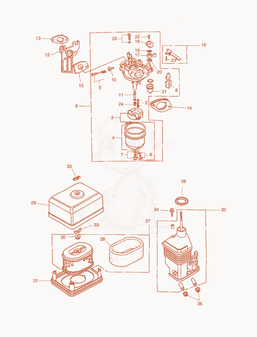 Exploded parts diagram of the Carburetor-Air Filter of a Wacker Neuson A5000, with numbered balloons