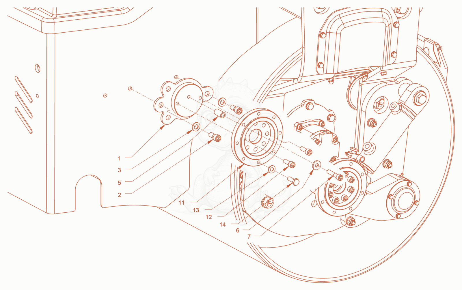 Exploded parts diagram of the edge pressing and cutting device of a Wacker Neuson RD24-100C, with numbered balloons