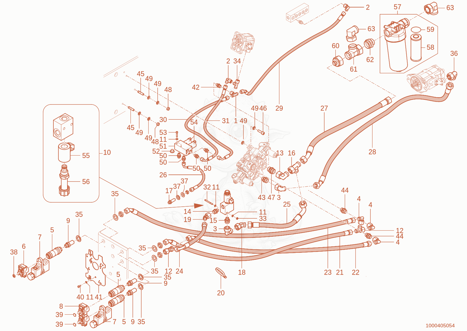 Exploded parts diagram of the Cycle add. + Hitch + Tippler of a Wacker Neuson WL110(R90-05), with numbered balloons
