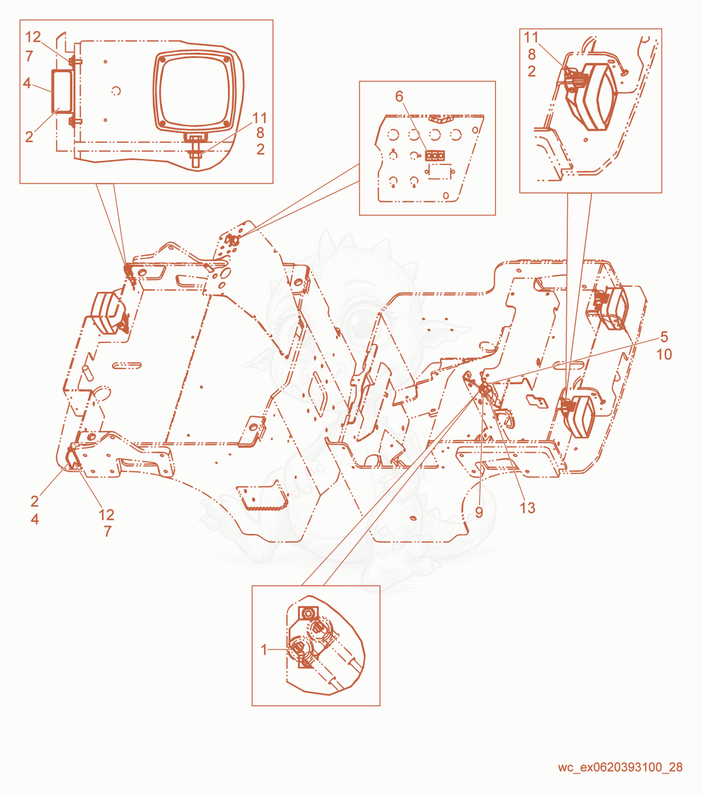 Exploded parts diagram of the Roading light of a Wacker Neuson RD27-120, with numbered balloons