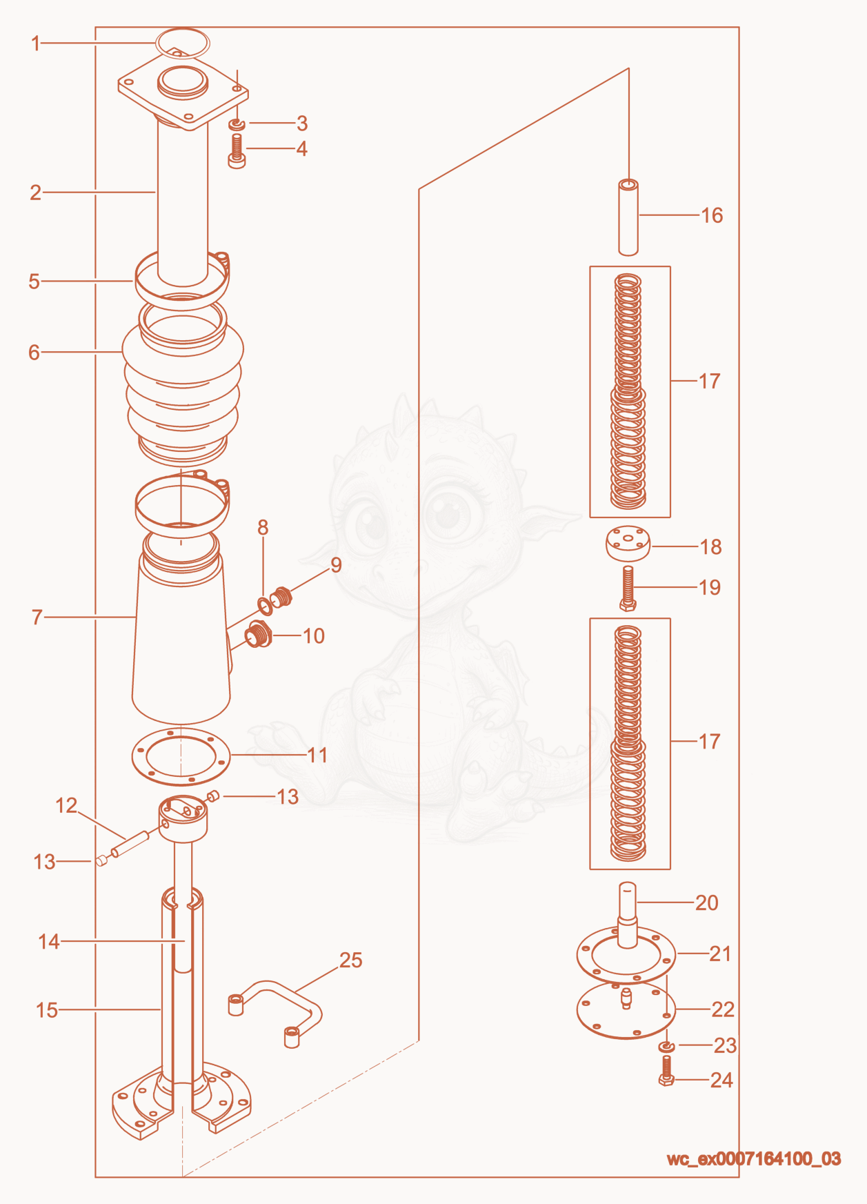 Exploded parts diagram of the Guide Cylinder cpl. of a Wacker Neuson BS45YA, with numbered balloons