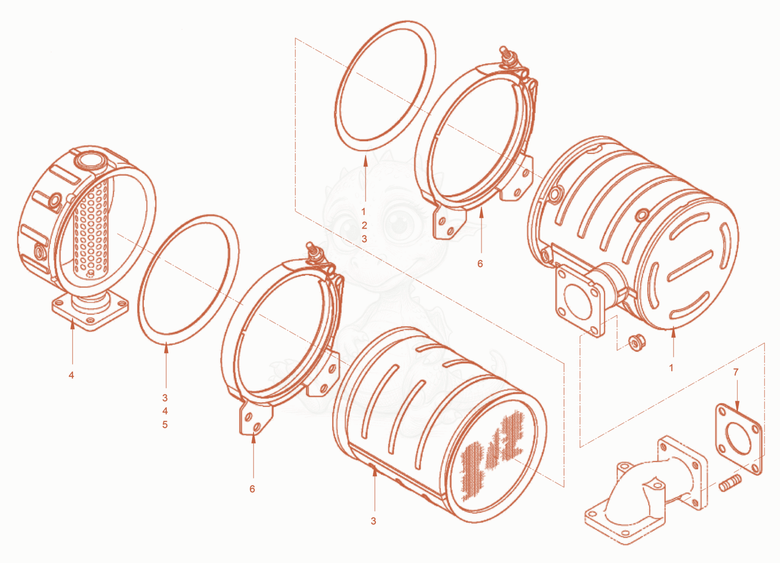 Exploded parts diagram of the gases of a Wacker Neuson RD45-140OUS, with numbered balloons
