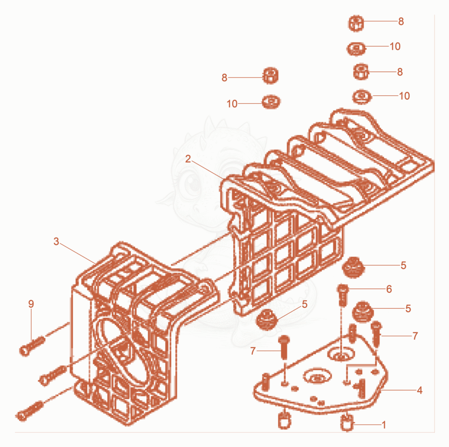 Exploded parts diagram of the Exhaust baffle of a Wacker Neuson VP1030AW, with numbered balloons