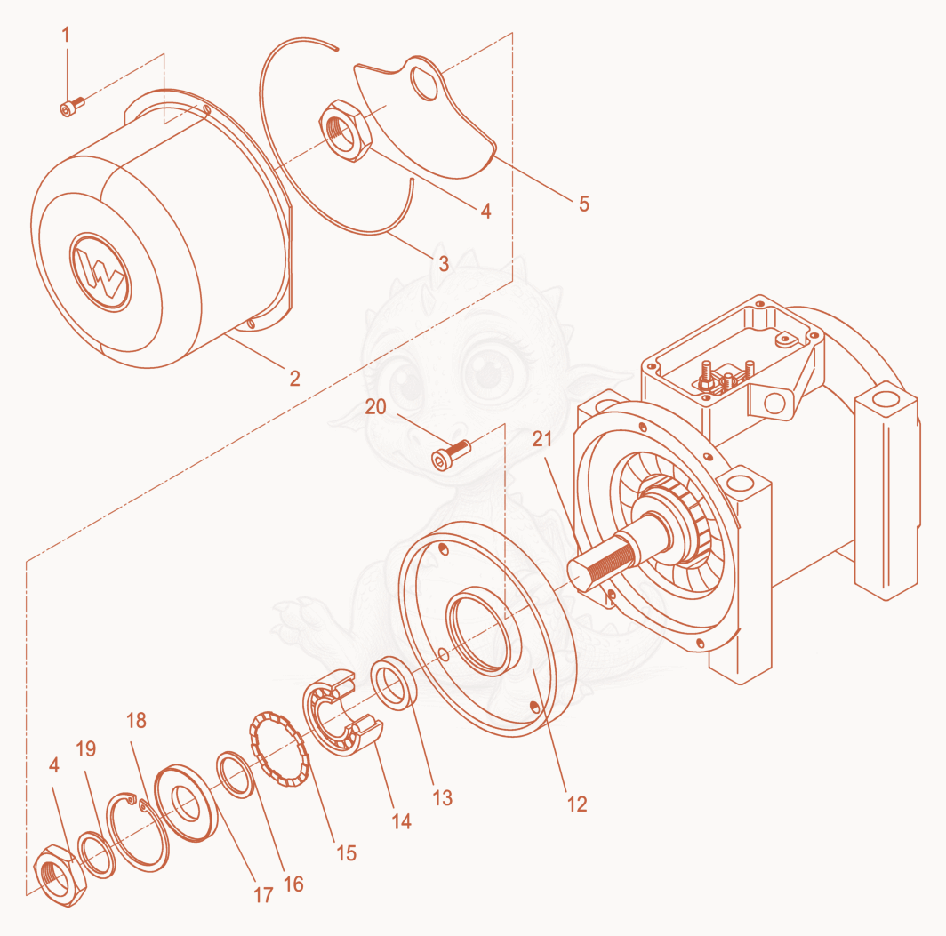 Despiece del External Vibrator cpl. de una máquina Wacker Neuson AR54/3,6/480, con globos numerados