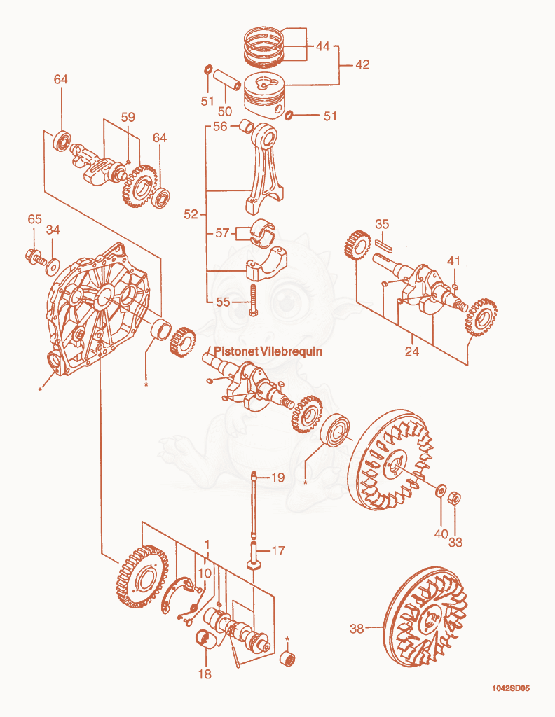 Exploded parts diagram of the Piston/Crankshaft of a Wacker Neuson VPY1750, with numbered balloons