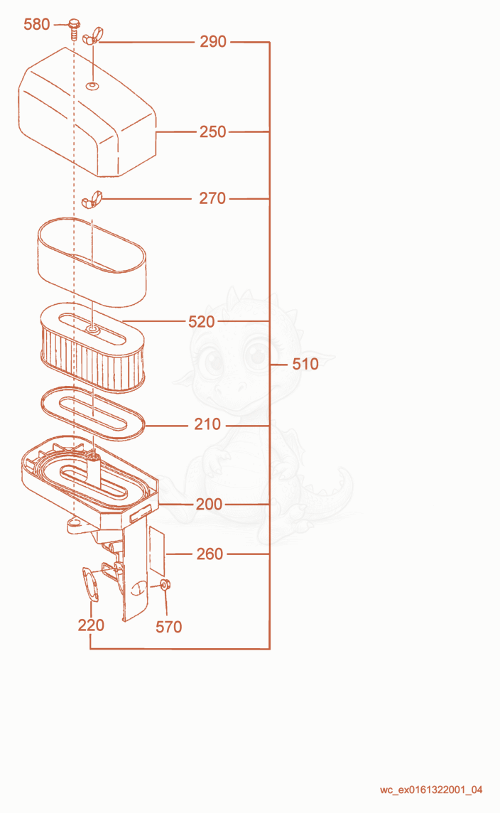 Exploded parts diagram of the Air Cleaner cpl. of a Wacker Neuson PDI3, with numbered balloons