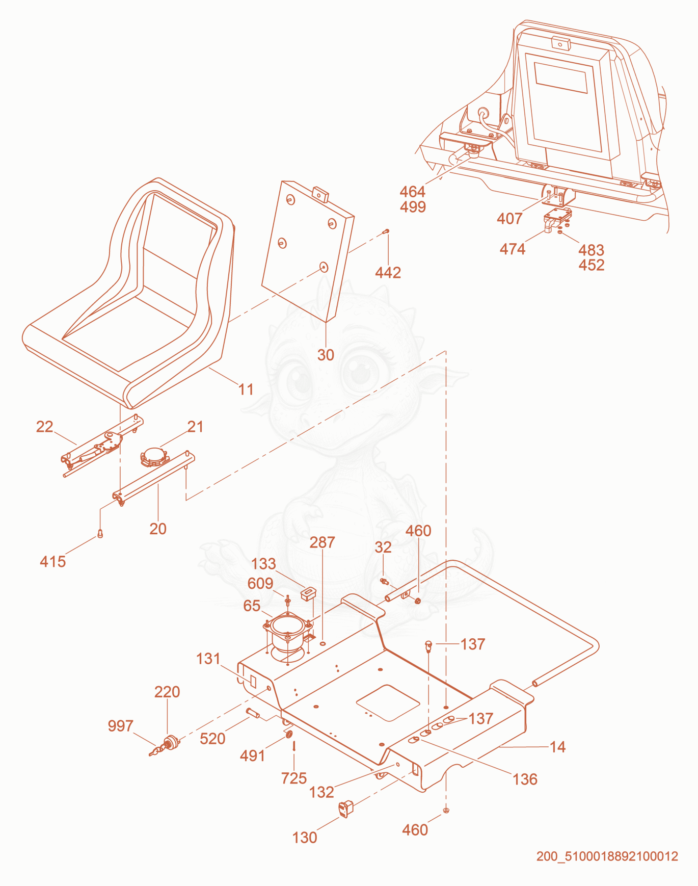 Exploded parts diagram of the Seat Assembly of a Wacker Neuson CRT48-57K-MS, with numbered balloons