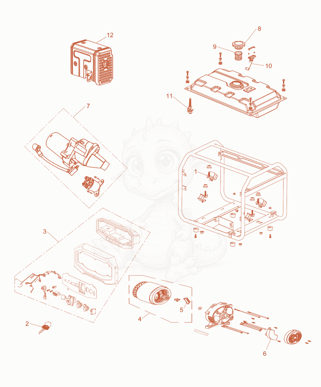 Exploded parts diagram of the Generator of a Wacker Neuson MG7-CE, with numbered balloons