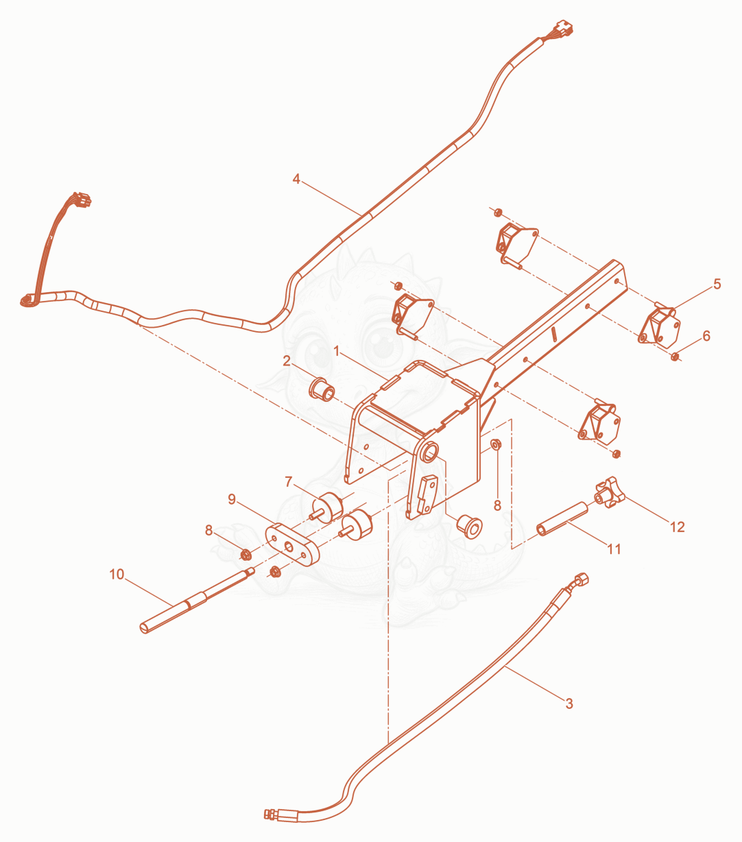 Exploded parts diagram of the center pole base cpl. of a Wacker Neuson DPU80LEM770, with numbered balloons