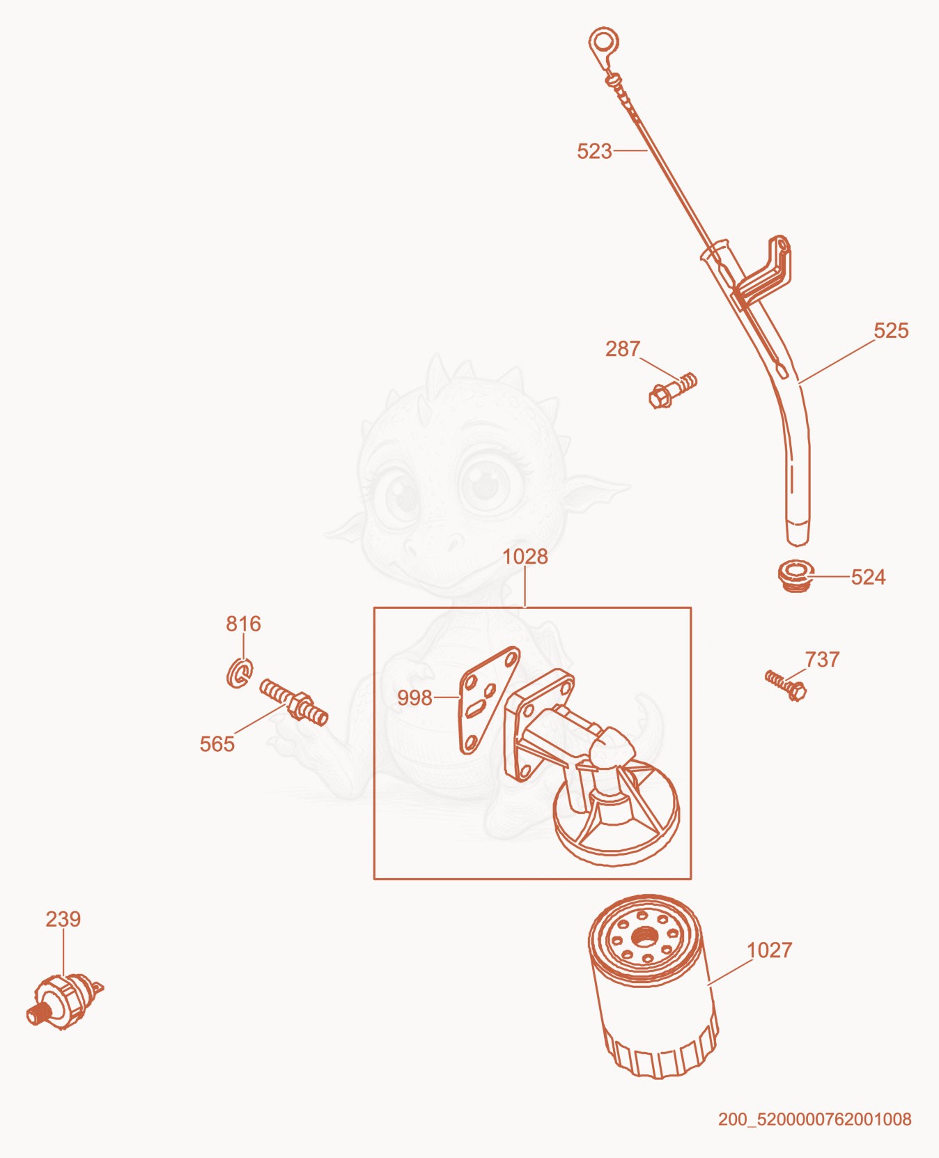 Exploded parts diagram of the Dipstick/Oil Pump of a Wacker Neuson GPS9700, with numbered balloons