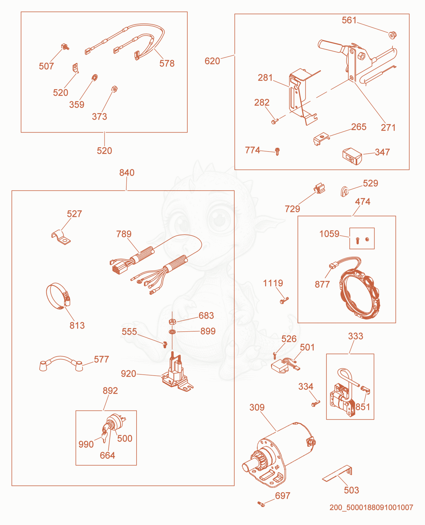 Exploded parts diagram of the Electrical of a Wacker Neuson PTS4V(I), with numbered balloons