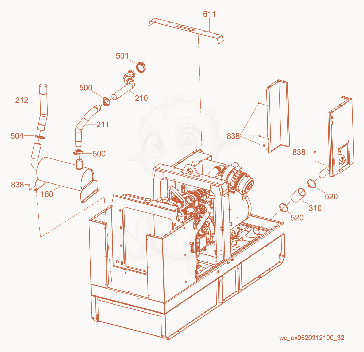 Exploded parts diagram of the Muffler of a Wacker Neuson G120, with numbered balloons