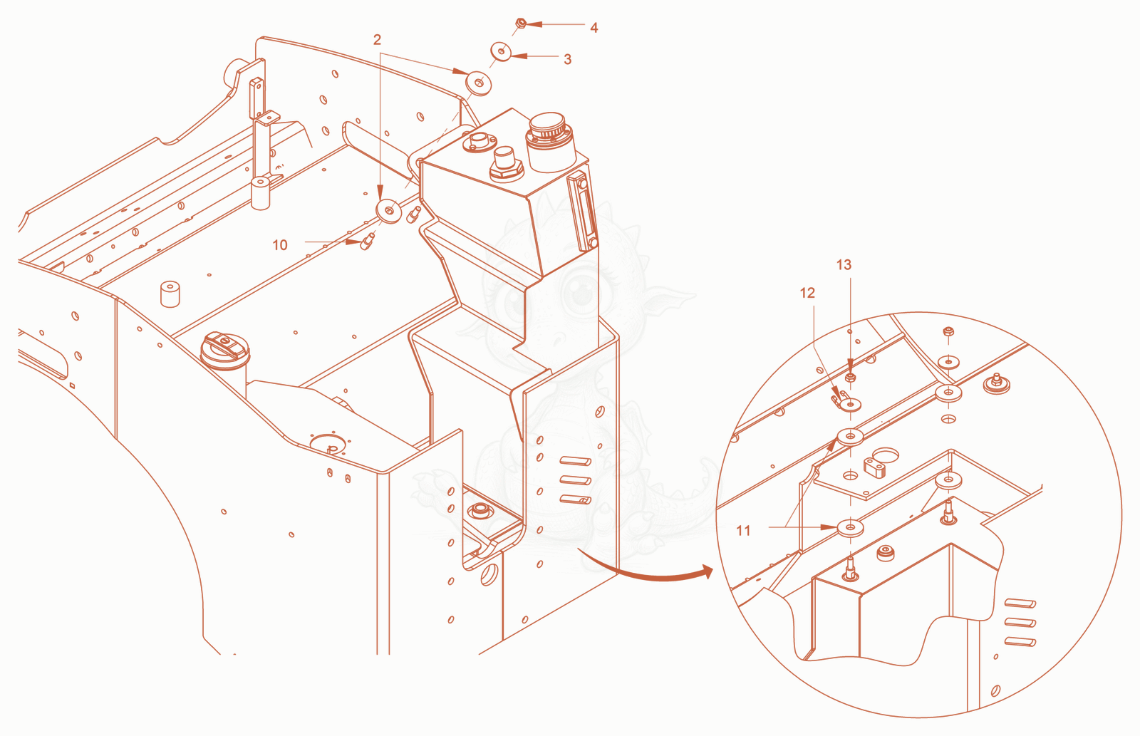 Exploded parts diagram of the oil tank of a Wacker Neuson RD24-100, with numbered balloons
