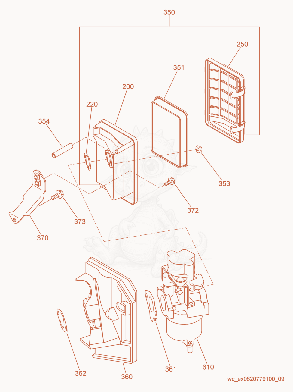 Exploded parts diagram of the Air Cleaner cpl. of a Wacker Neuson GPI3200, with numbered balloons