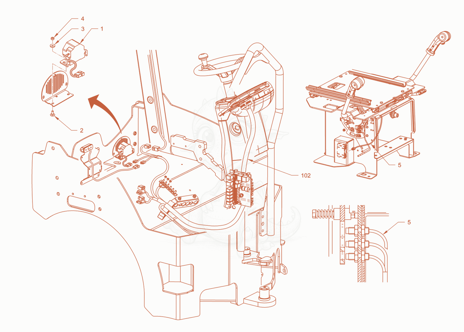 Exploded parts diagram of the back-up alarm of a Wacker Neuson RD40-130CDPF, with numbered balloons