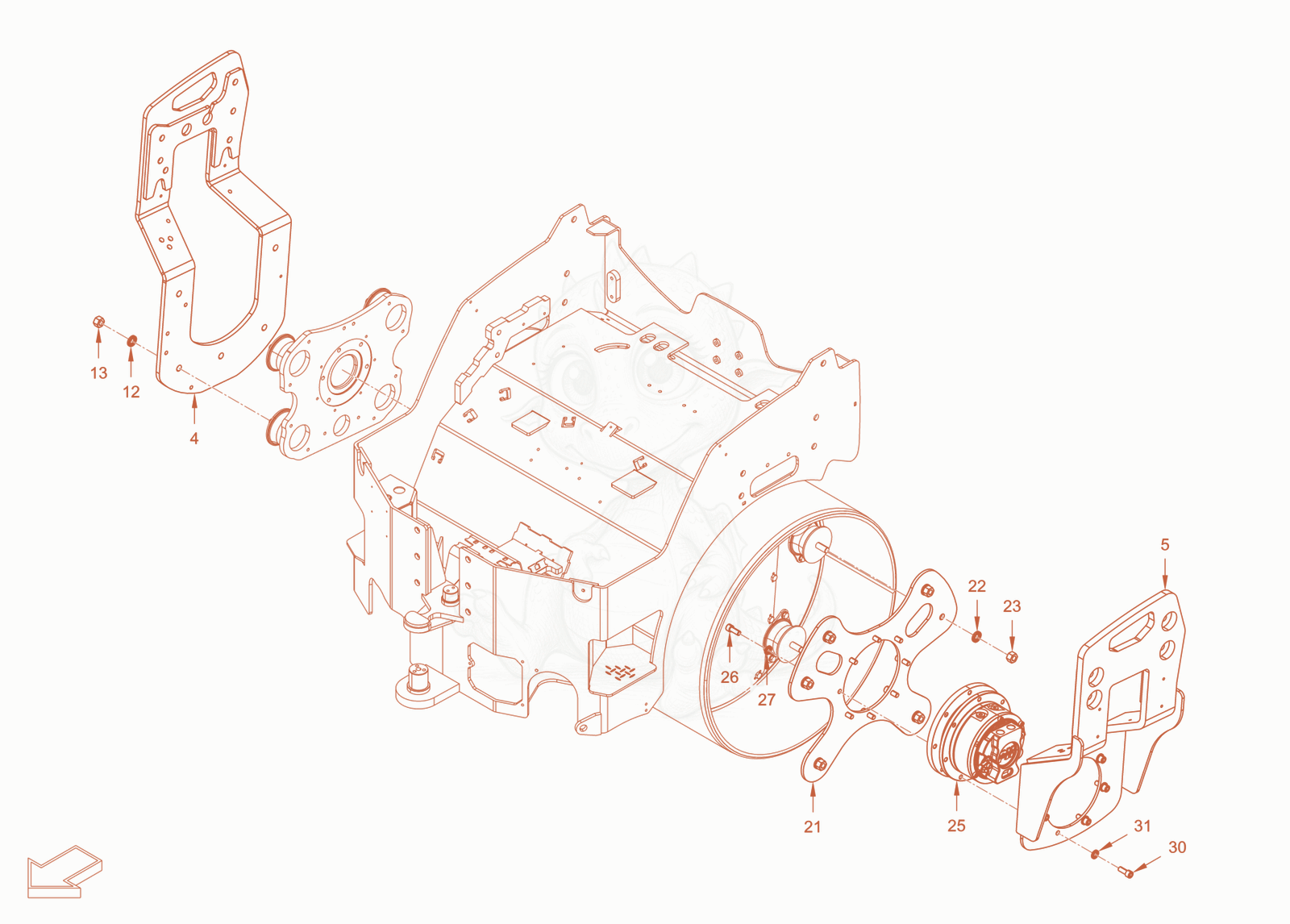 Exploded parts diagram of the mounting of a Wacker Neuson RD28-120OE, with numbered balloons