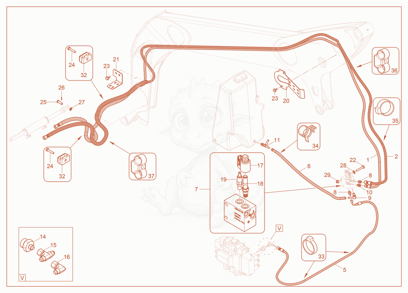 Exploded parts diagram of the Power Coupler Operation of a Wacker Neuson ST50, with numbered balloons