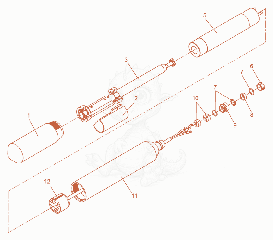 Exploded parts diagram of the Internal Vibrator cpl. of a Wacker Neuson IREN65K6M, with numbered balloons