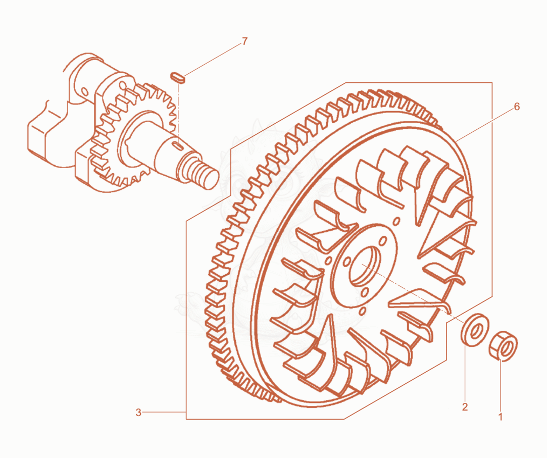 Exploded parts diagram of the Fly wheel of a Wacker Neuson RD7YEHFBHRC, with numbered balloons